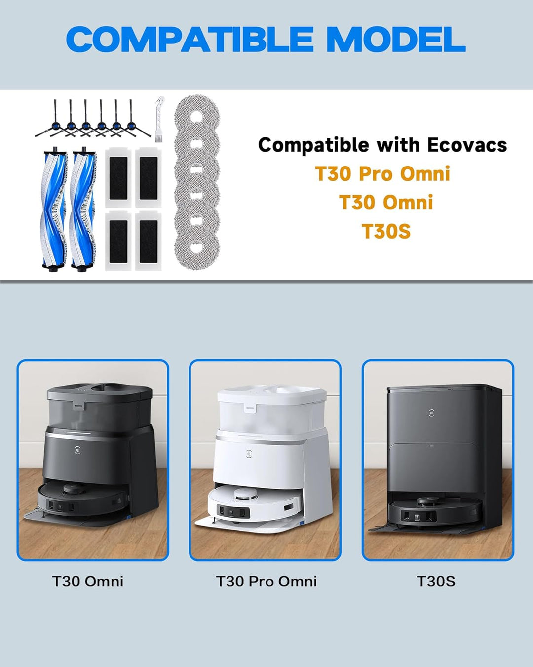 19 Stück Ersatzteile für ECOVACS T30 Omni/ T30 PRO Omni/ T30S/ T30S PRO Staubsauger, Zubehörset für