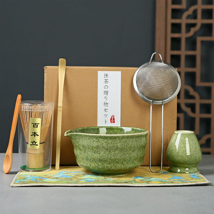 Matcha Set 7-teilig – Matcha Besen, Matcha Schale, Chasen, Löffel, Sieb, Besenhalter – Japanisches M