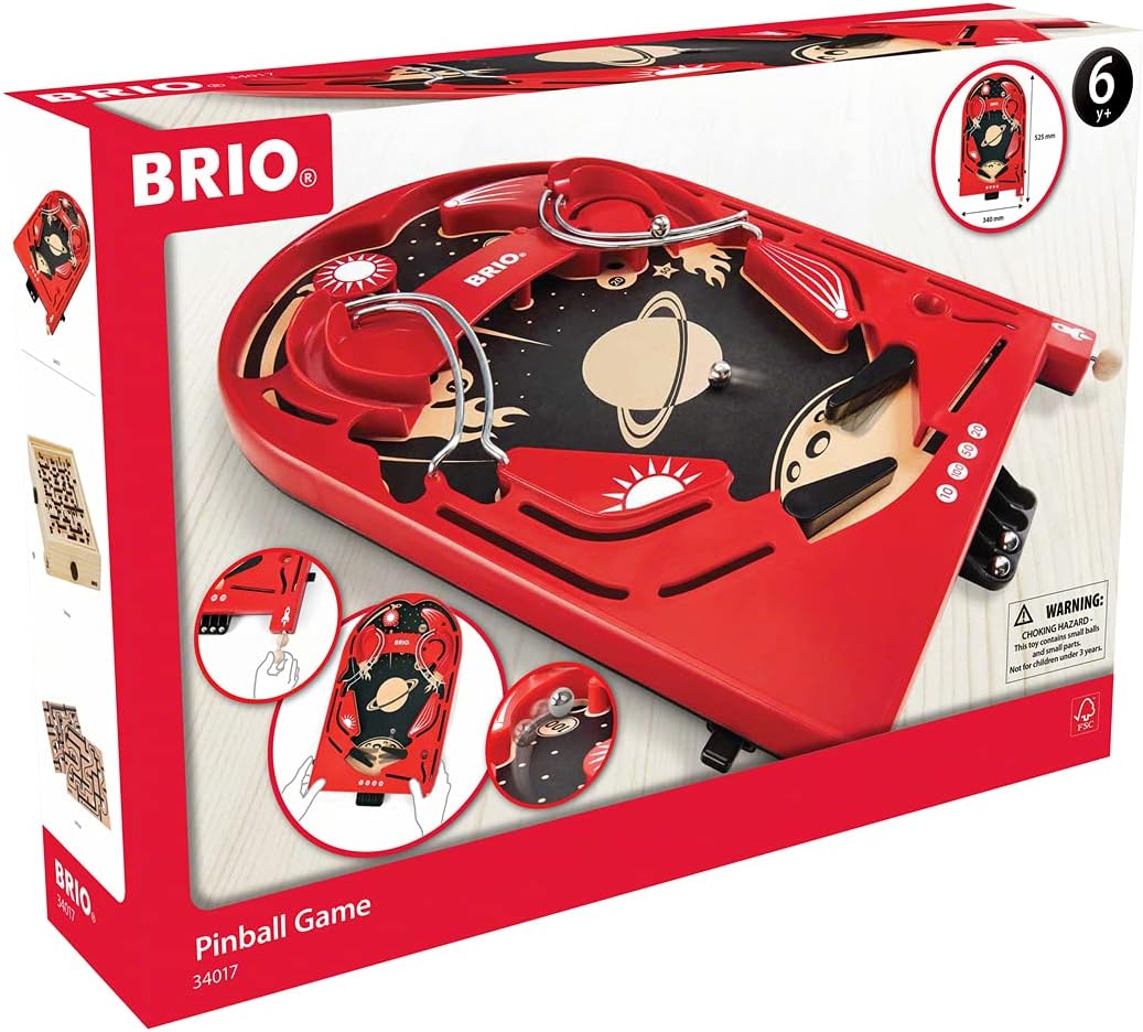 BRIO 34020 Labyrinth mit Übungsplatten, rot ab 6 Jahren &amp; Spiele 34017 Holz-Flipper Space Safari - P