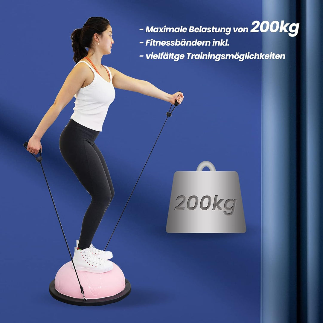 DH FitLife Balance Ball, Yoga Gleichgewichtstrainer Φ60*22cm bis 200 KG belastbar, halber Gymnastikb