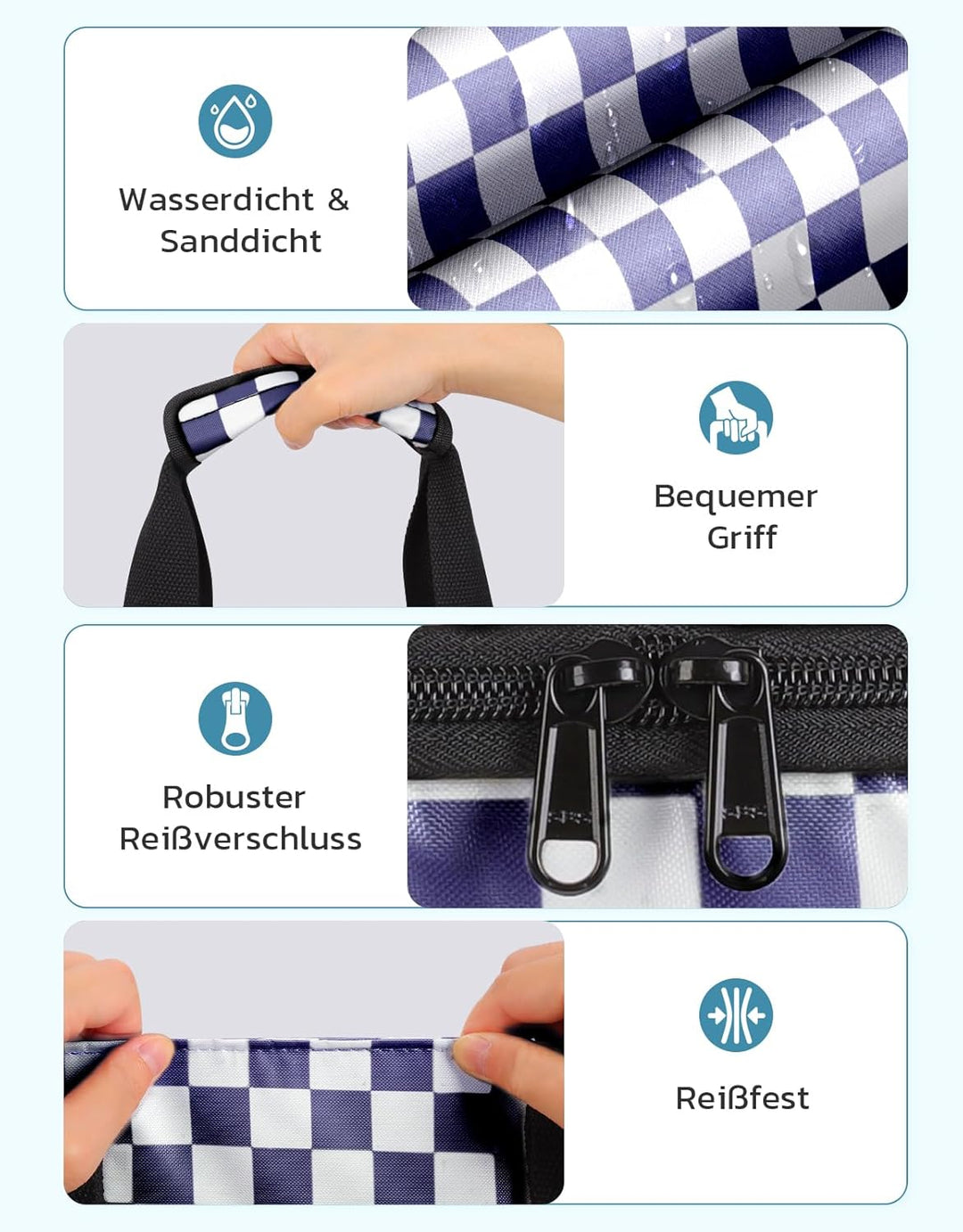 ISEYOU Strandtasche XXL Familie mit Kühltasche, Gross Strandtasche mit Reissverschluss Wasserdicht S
