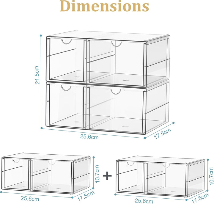 Make Up Organizer mit 4 Schubladen: 2er-Set Acryl Organizer mit Anti-Rutsch-Pads | Stapelbare Schubl