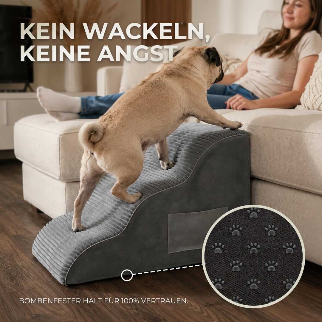 BEST JAJA Hundetreppe 3 Stufen mit Kanteneinfassung – formstabil und rutschfest, 40 cm hoch für Bett