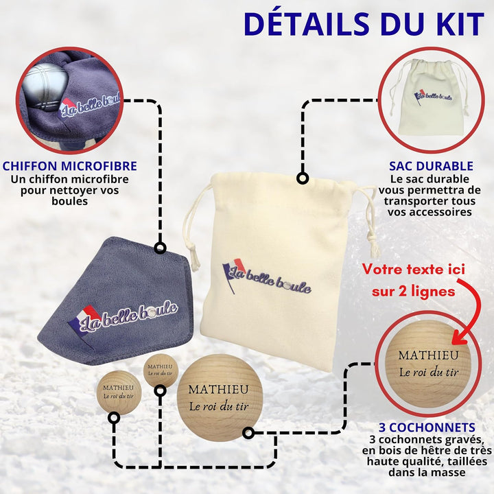 La belle boule® Set mit 3 personalisierbaren Boccia-Kugeln – Tasche für Boccia + Mikrofasertuch – Bo