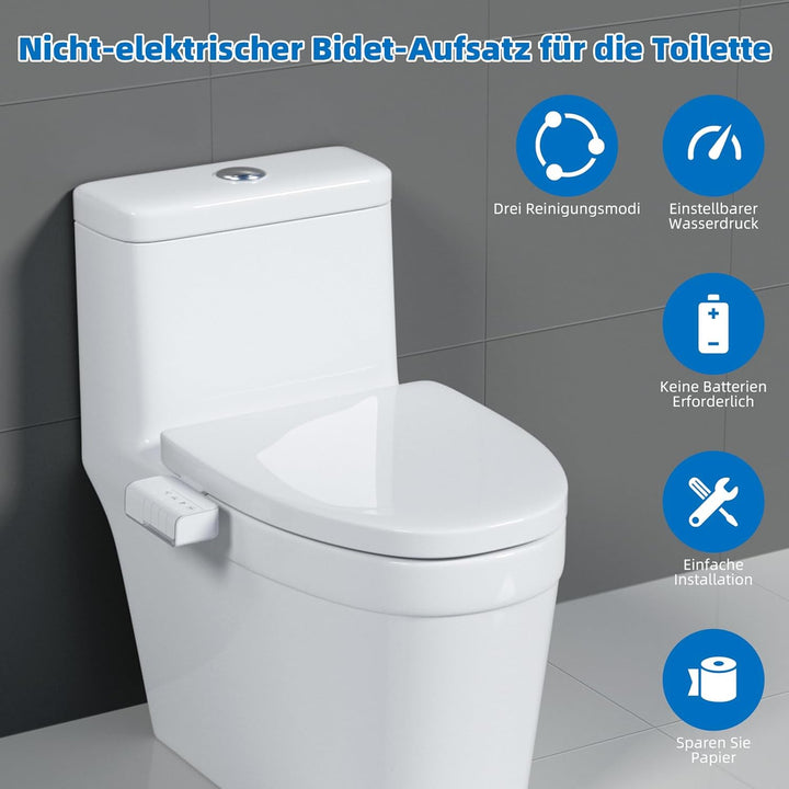 Hibbent Push-Button Bidet Toilettensitzaufsatz mit Nicht-elektrischer Doppeldüse, Einstellbarer Wass