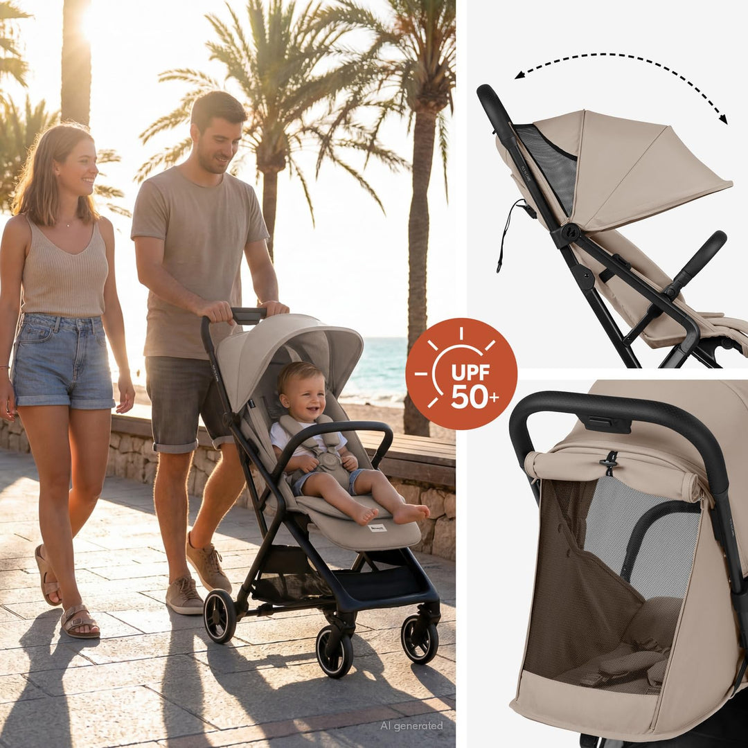 hauck All-in-One Reisebuggy Set, Flugzeug Handgepäck, Fly N Care Mocha | Einhändig klappbar mit Trag