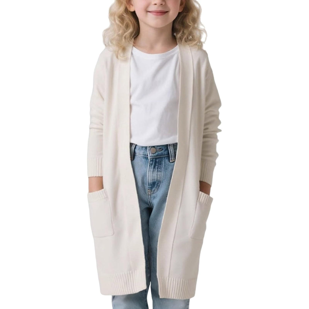 Cardigan Mädchen Lang Strickjacke Mit Taschen Strickcardigan Casual Langarm Strickmantel Kinder Open