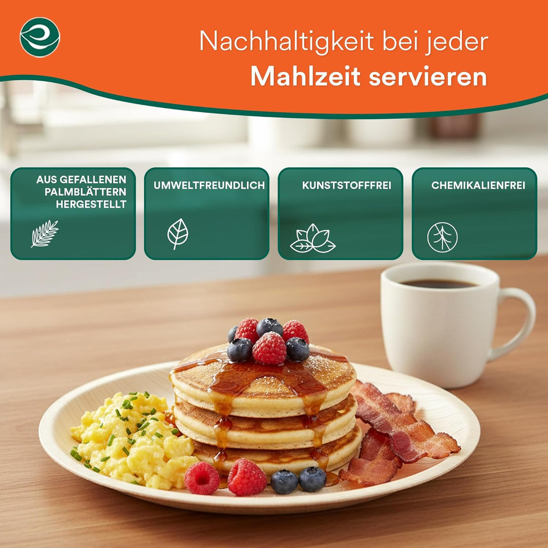 ECO SOUL 100% kompostierbare 25 cm, runde Palmblatt Teller [50 Stück] I Premium Palmblatt Geschir I