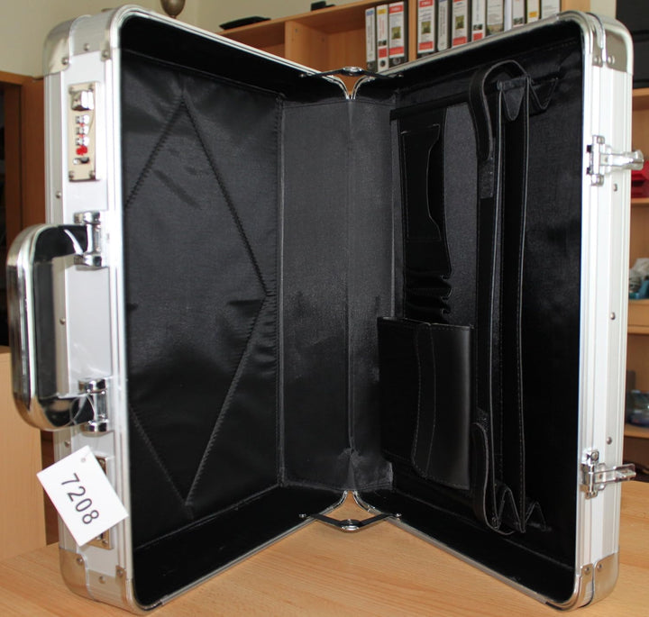 Aktenkoffer (7) D208 Alu-silber 15,4" Attachèkoffer LUXUS für Manager 45cm Dermata/lefox