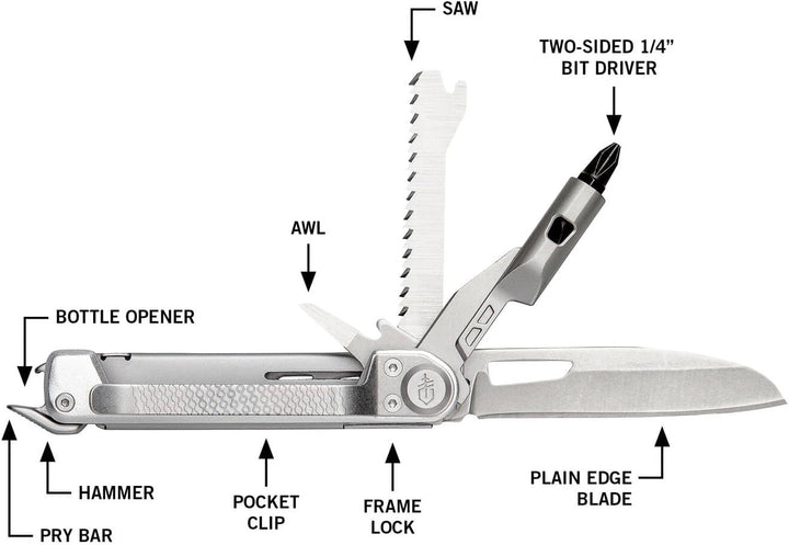 Gerber Taschenmesser mit 8 Funktionen, Multitool mit glatter Klinge, Schraubendreher mit Wechselbit,
