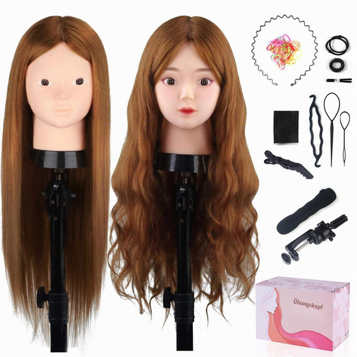 MYSWEETY 20” Übungskopf Frisierkopf Friseur 50% Echthaar Haar Perückenkopf Puppenkopf Übungskopf Fri