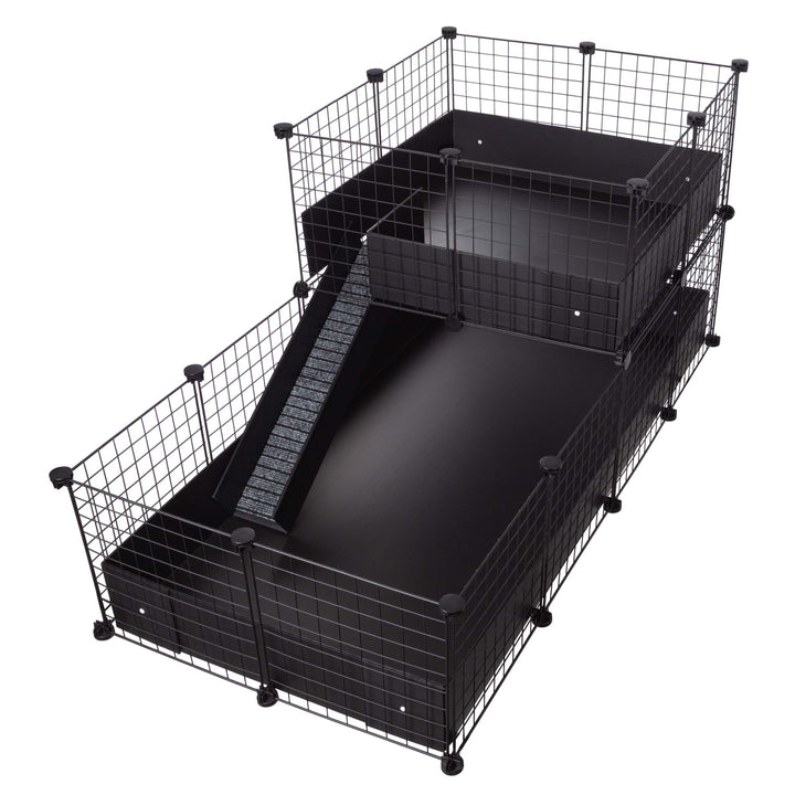 CagesCubes CyC Deluxe Käfig für Meerschweinchen, Basis (2 x 4 Seitenplatten, Schwarz) und Loft (2 x 