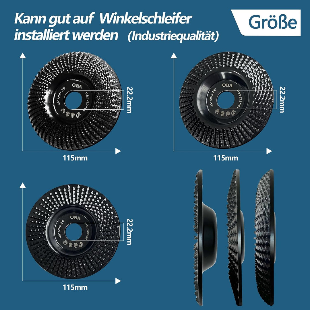 OBA Holz schleifscheibe für winkelschleifer 115mm Holzschnitzscheibe frässcheibe,Wolframcarbid HolzS