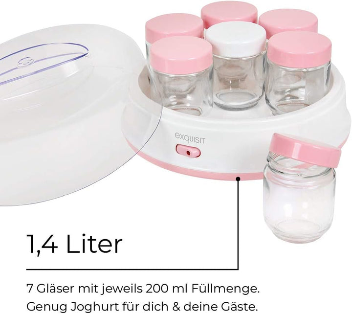 Exquisit Maker YM 3101 WEP | Joghurt selber Machen | Joghurtbereiter | 7 Portionsgläser á 200 ml | S