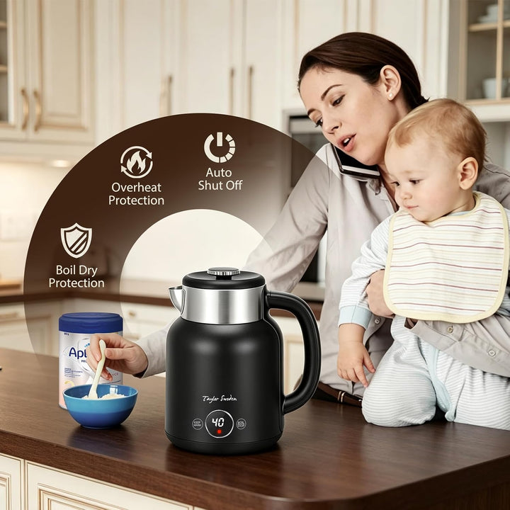 Taylor Swoden Asher - Wasserkocher Edelstahl mit Temperatureinstellung, 2200 W, 1,7 L, LED-Anzeige,