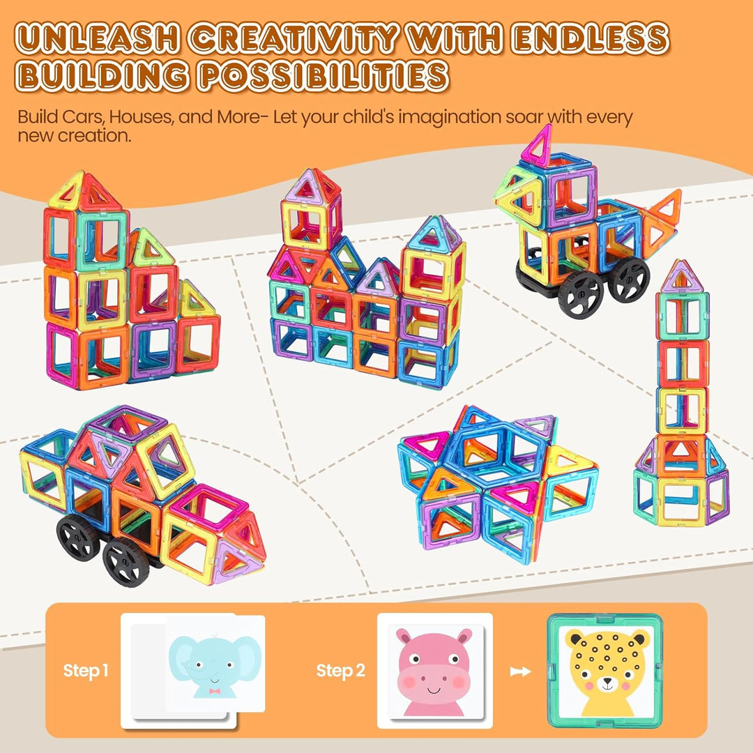 Magnetische Bausteine 63 Teile mini Magnetbausteine Magnete Kinder Magnetspielzeug Set für Kinder ab