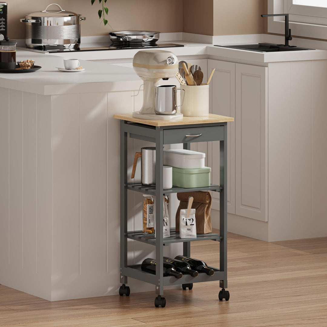[en.casa] Servierwagen Biel Dunkelgrau/Holzfarben 76 x 37 x 37 cm Küchenwagen Aufbewahrungsregal mit