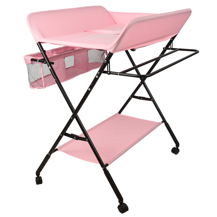 Wickeltisch, faltbar, mit Sicherheitsgurt und Schutzplatten, 4-in-1, höhenverstellbar, Rosa, Rosa