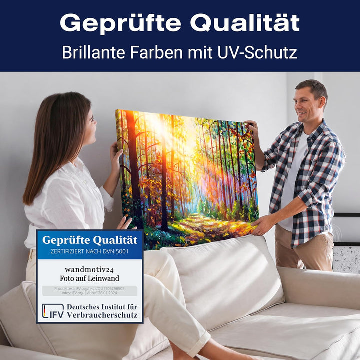 wandmotiv24 Leinwandbild Malerei, 80x60cm, Querformat, Gemälde, Wald, Deko, Bilder auf Leinwand, Wan