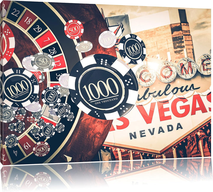 Las Vegas Casino Roulette, Format: 100x70 auf Leinwand, XXL riesige Bilder fertig gerahmt mit Keilra