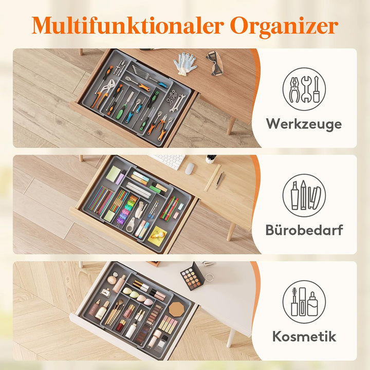 Lifewit Besteckkasten für Schubladen 40 50, verstellbarer Kunststoff Organizer Küche Tiefe 42,4 cm,