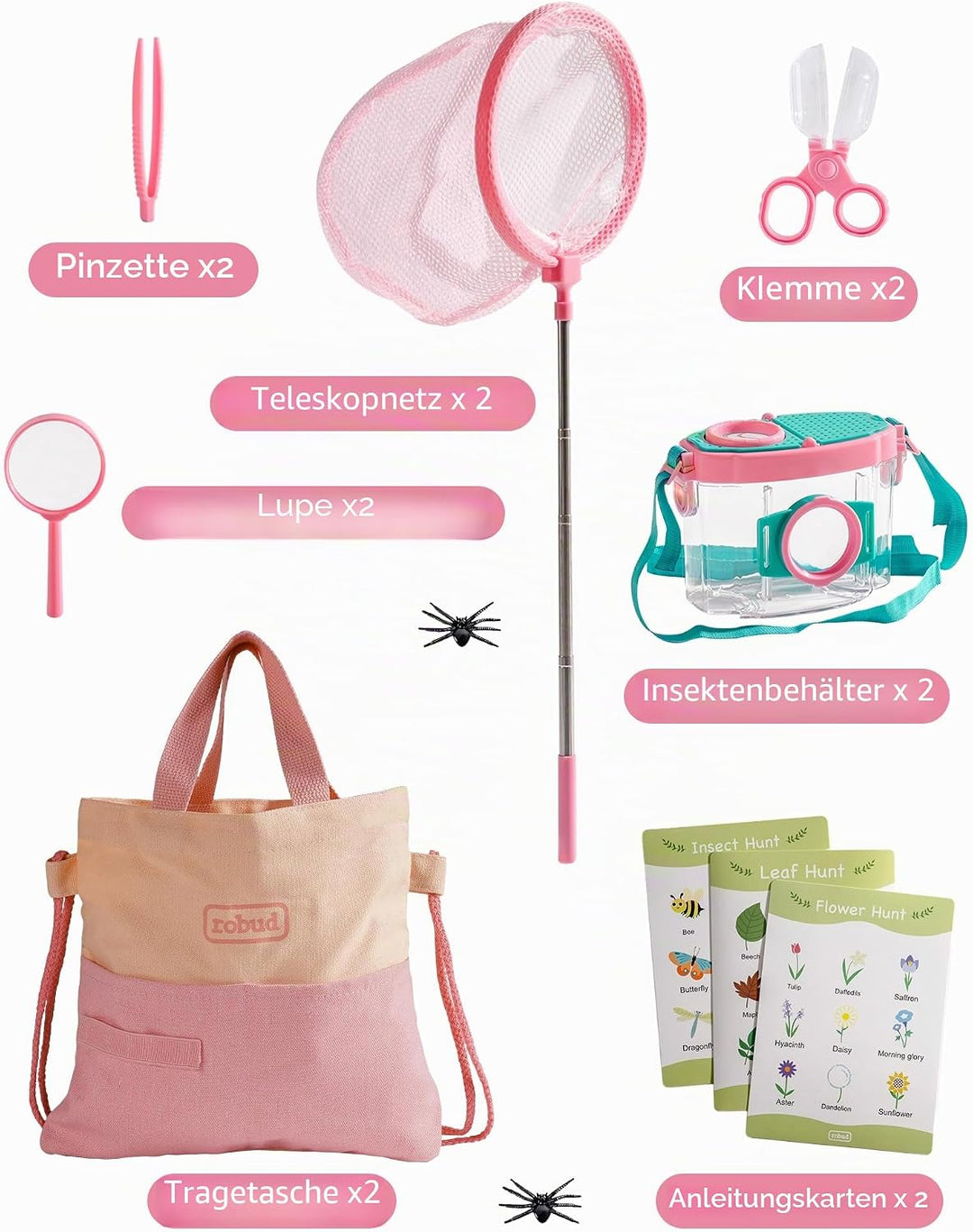 ROBUD Doppel-Set für Kinder, Outdoor-Entdecker-Set, 20-teilig, Insektenfang-Abenteuer-Sets mit Schme