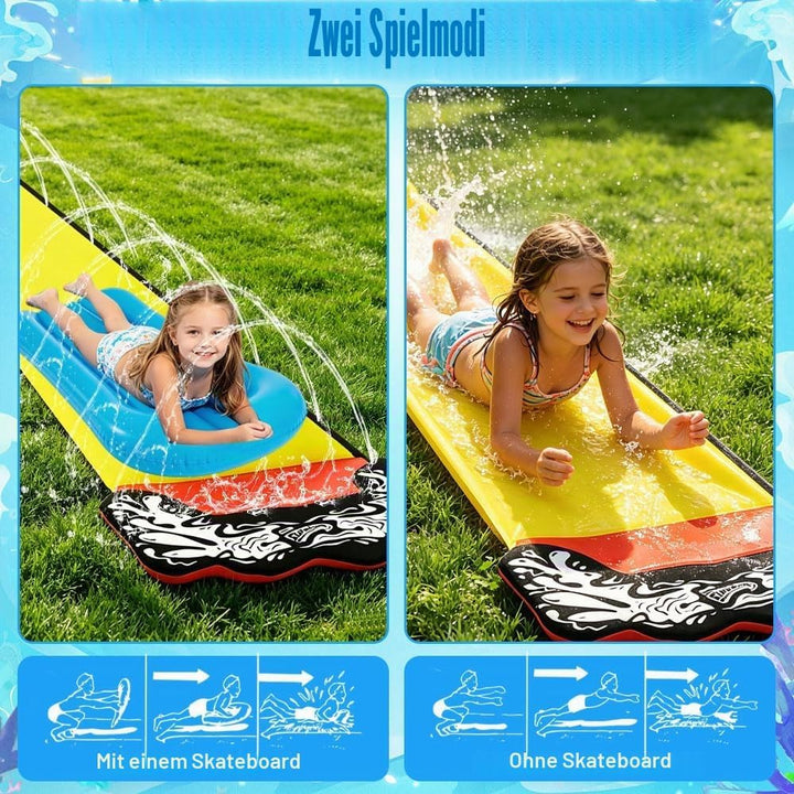 Mineup 480*70CM Wasserrutsche Garten Für Kinder, Wasserrutsche Outdoor Sommer Rasen Mit 2 Bodyboards