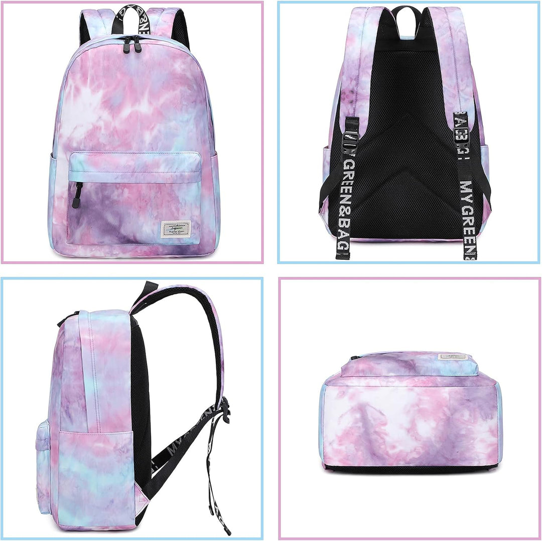 Lohol Leichter Schulrucksack für Mädchen, Kinder-Schulranzen-Rucksack mit Aufdruck (Batiken Lila), B