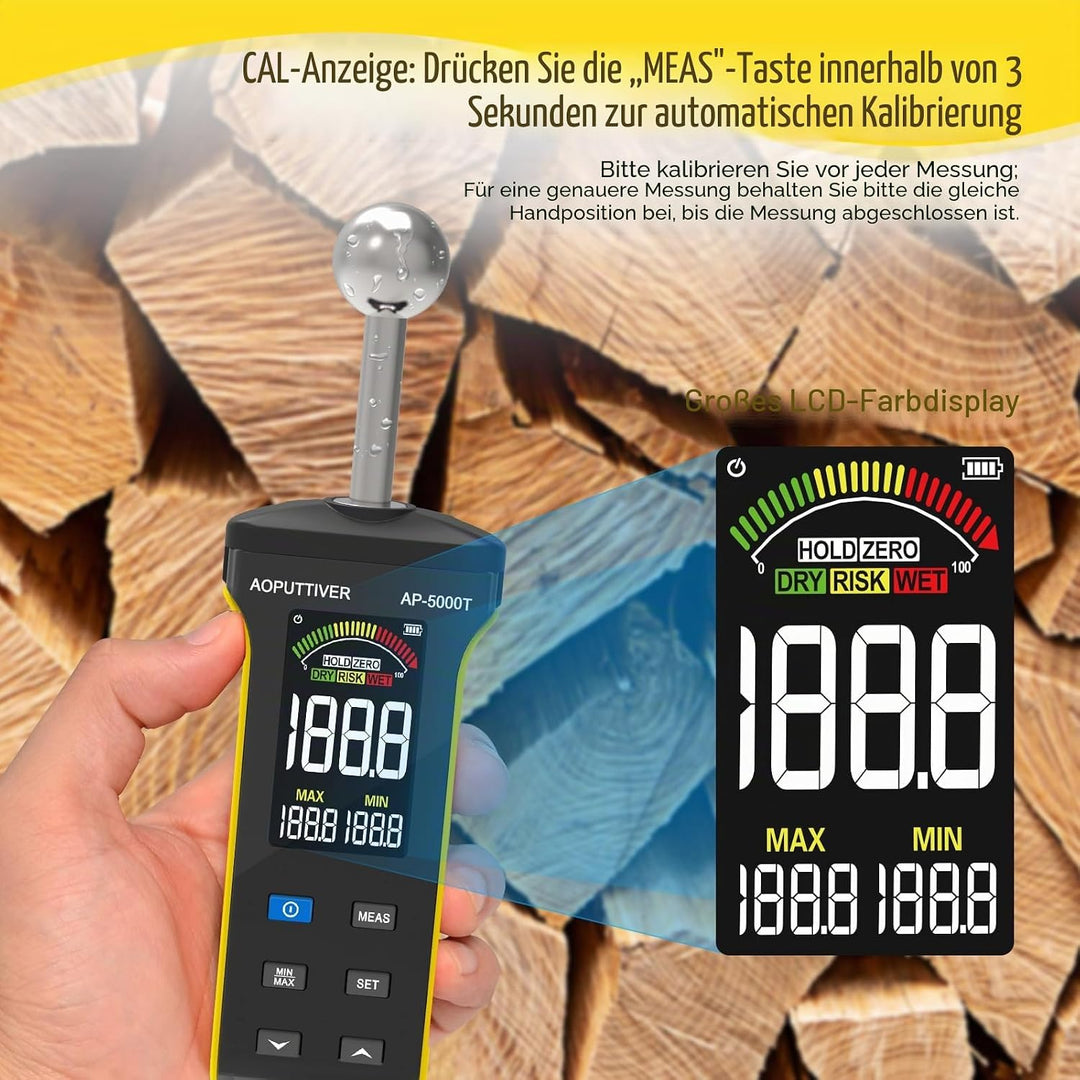 AOPUTTRIVER Pinless Feuchtemessgerät, Holzfeuchtemessgerät für Wände, Holz, Mauerwerk und Beton mit