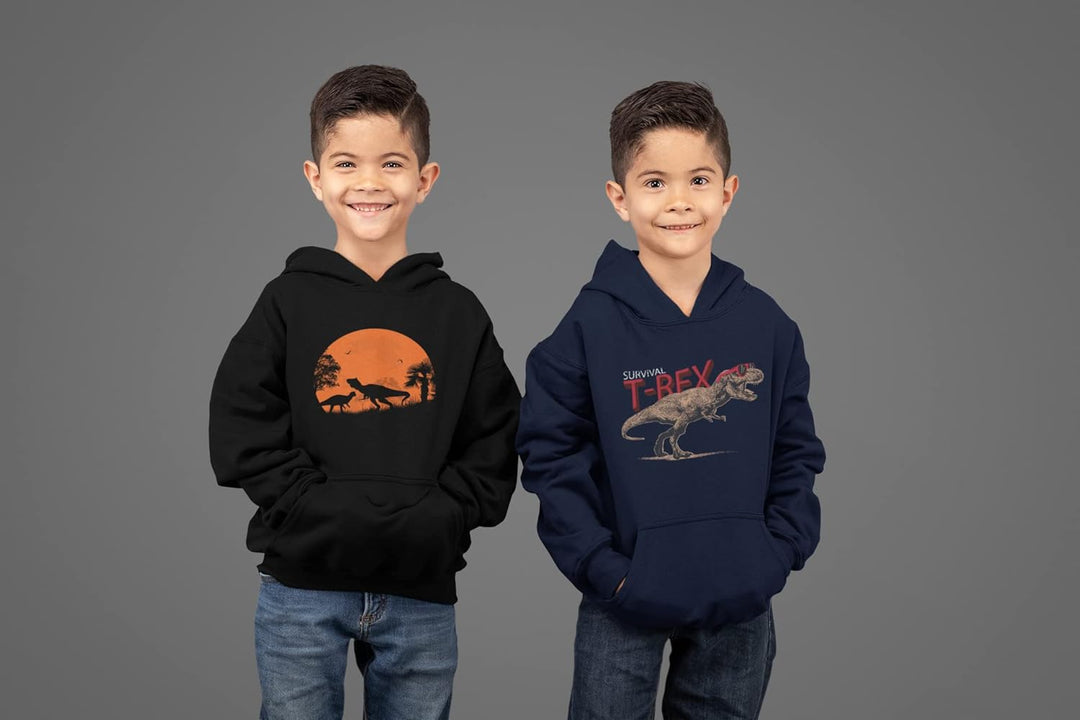 Baddery Kinder Pullover : Survival T-Rex Dino - Dinosaurier Kapuzenpullover für Jungen (Navy 152)