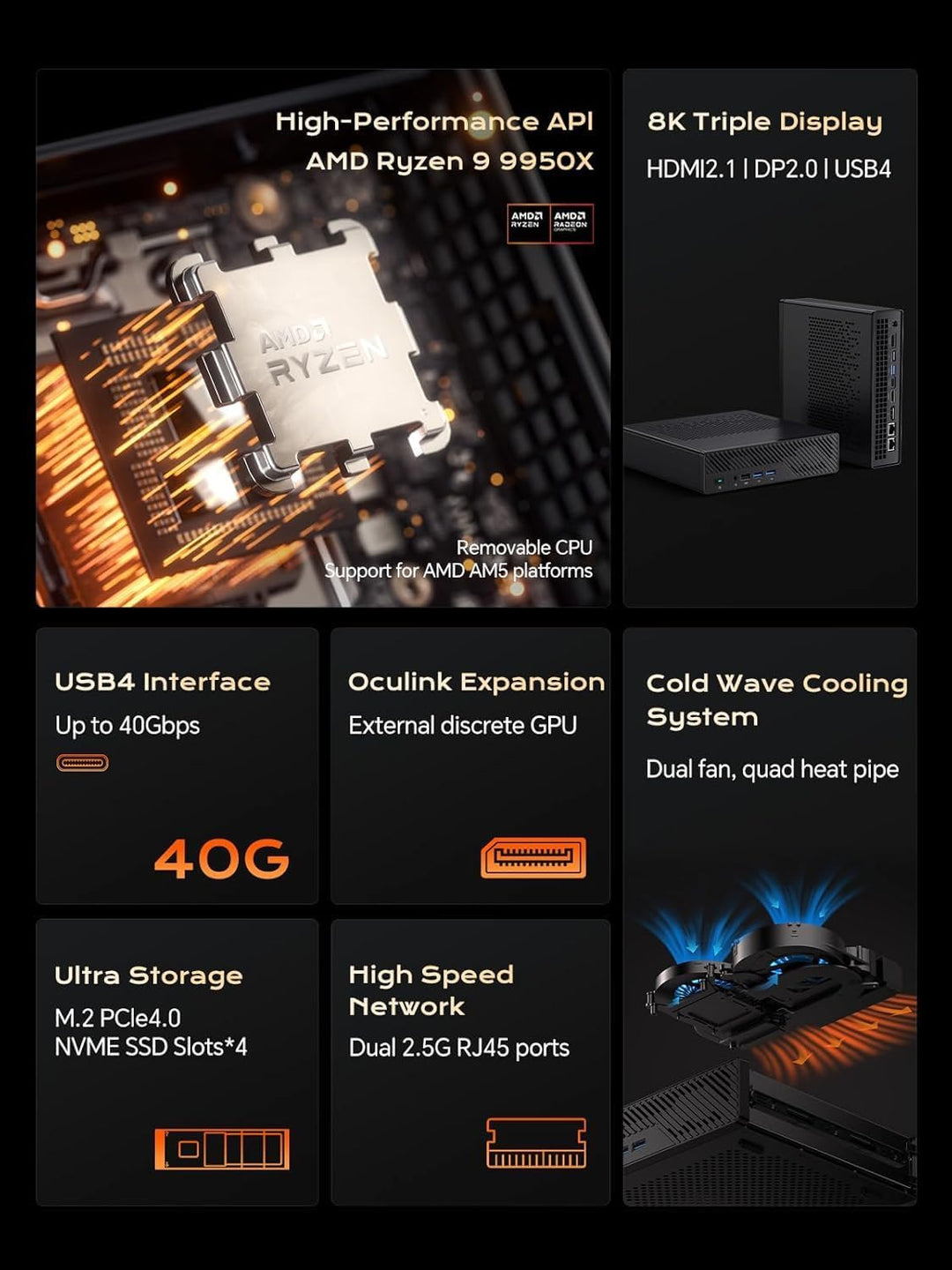 MINIS FORUM Mini Workstation MS-A1 AMD Ryzen 9 9950X (Zen 5, 16 Kerne/32 Threads, bis zu 5,7 GHz) Mi