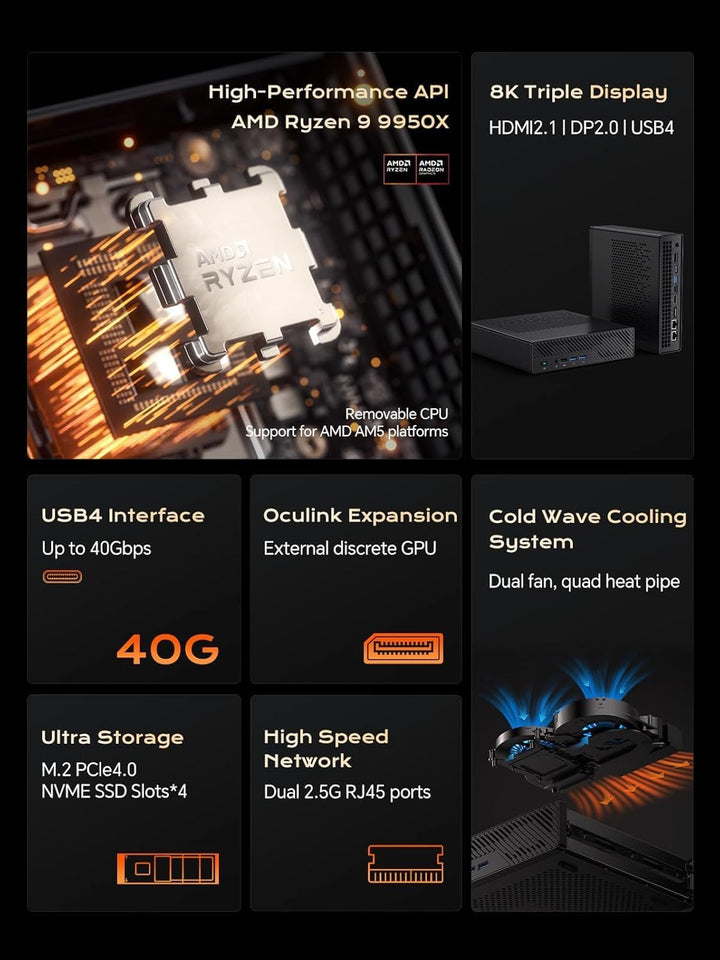 MINIS FORUM Mini Workstation MS-A1 AMD Ryzen 9 9950X (Zen 5, 16 Kerne/32 Threads, bis zu 5,7 GHz) Mi