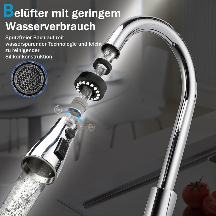 Coree Wasserhahn Küche, Hochdruck Küchenarmatur, Armatur Küche Ausziehbar, Mischbatterie Spültischar