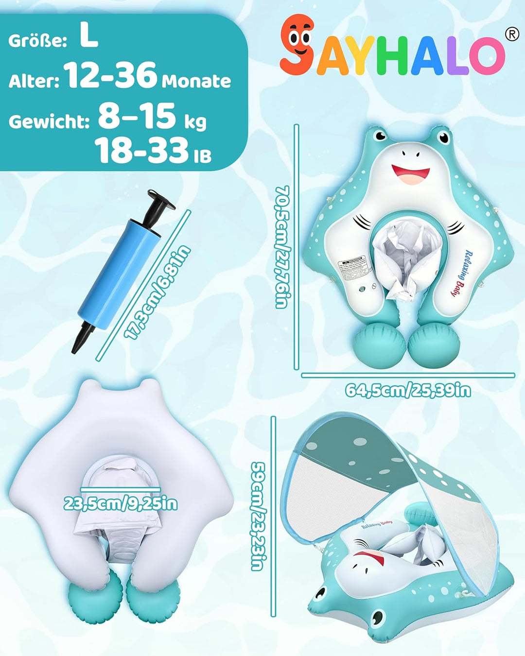 Schwimmring Baby mit Sonnendach Abnehmbarem Sonnendach Schwimmsitz Kleinkinder Schwimmhilfe für Klei