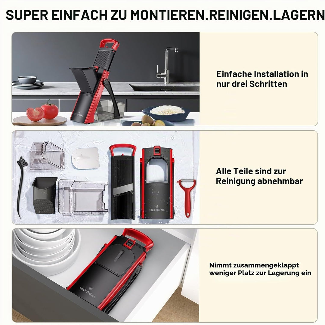 ONCE FOR ALL Gemüseschneider mit Auffangbecken, Gemüsehobel ideal als Pommesschneider &amp; Kartoffelsch