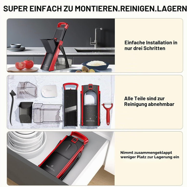 ONCE FOR ALL Gemüseschneider mit Auffangbecken, Gemüsehobel ideal als Pommesschneider &amp; Kartoffelsch