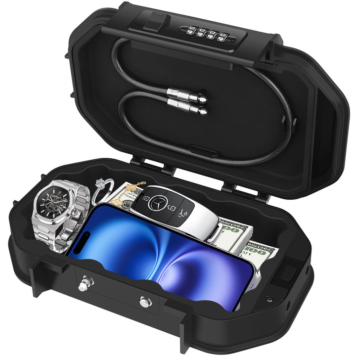 [IP68 Wasserdicht]Diyife Tragbarer Tresor, Mini Tresor, 4 Stellig Zahlencode, Abnehmbare Kabel, Dopp