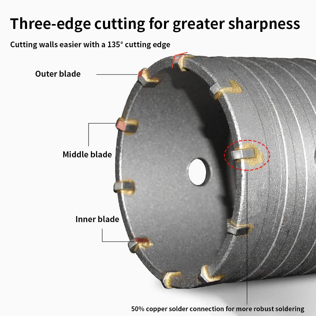 Betonbohrer 40mm mit SDS-Bit und 110mm Adapter, Hartmetall-Hohlbohrer für Ziegel, Beton, Zementstein