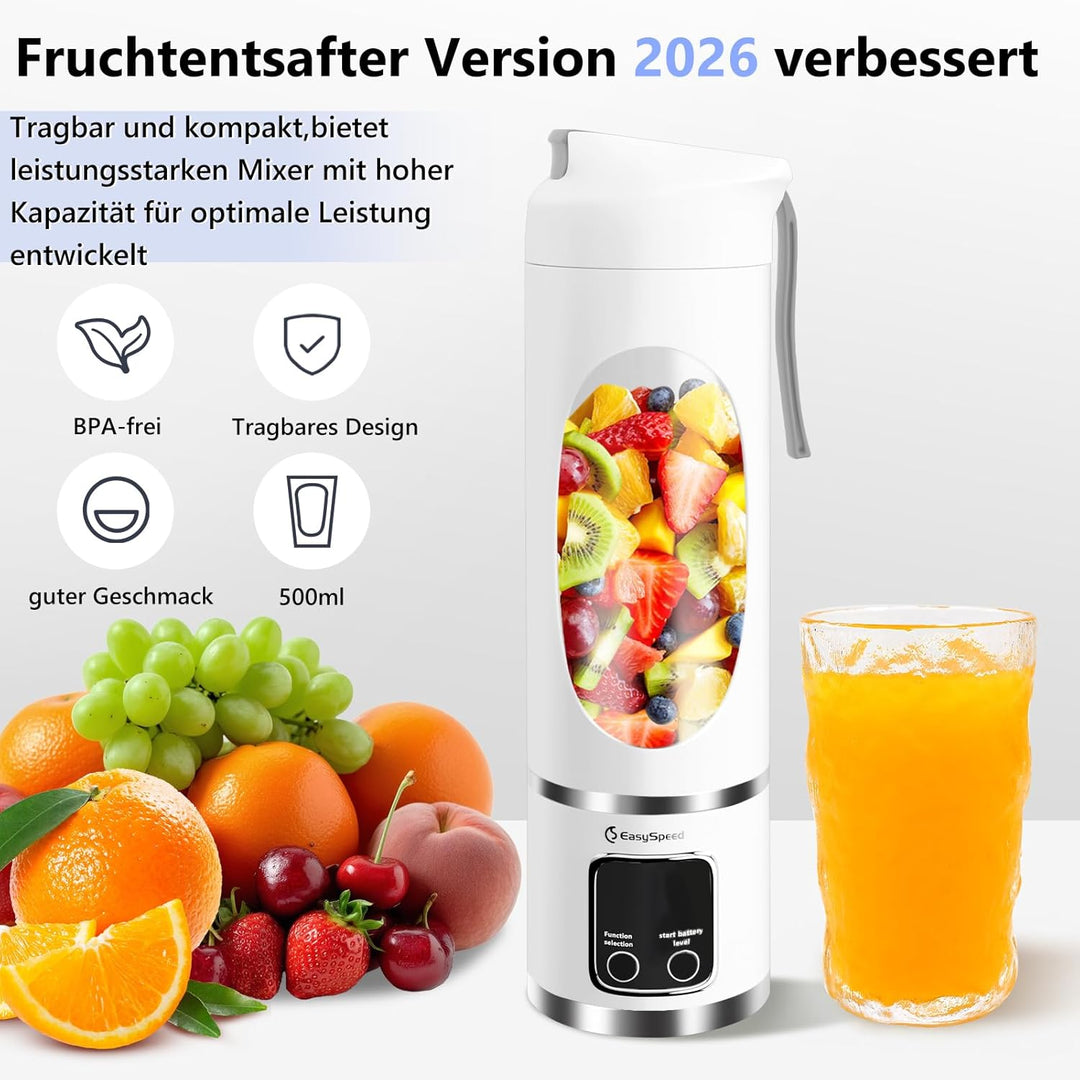EasySpeed Tragbarer Mixer Smoothie Maker, 500ml Persönlicher Mini Entsafter Auslaufsicherem Deckel &