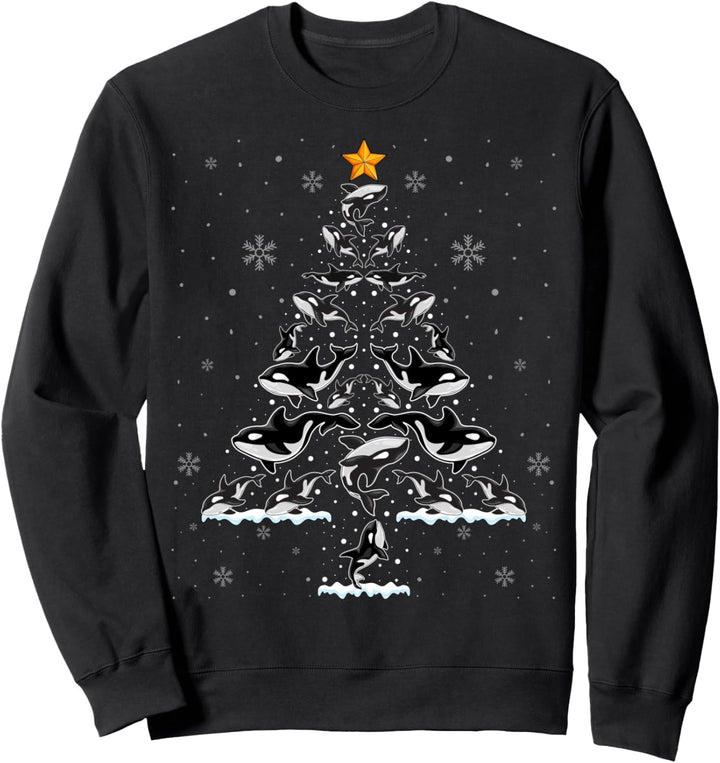 Orca Lover Christmas Tree Xmas Lighting Orca Xmas Sweatshirt