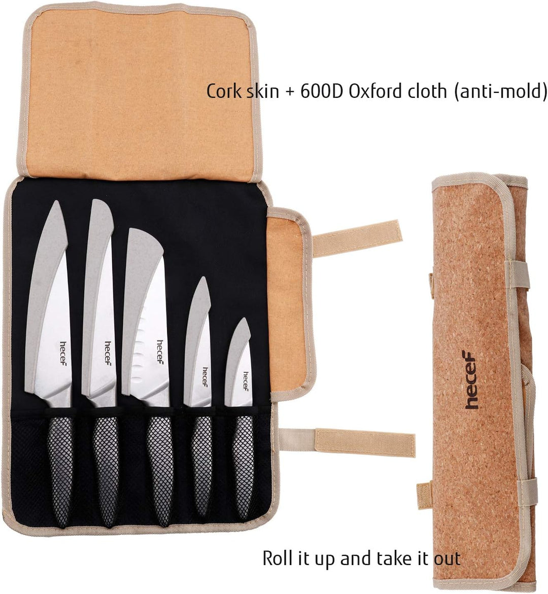 hecef 5 Teilig Scharfe Messer Set con Reisetasche, Küchenmesser Set Edelstahl - Ein Stück Geschmiede