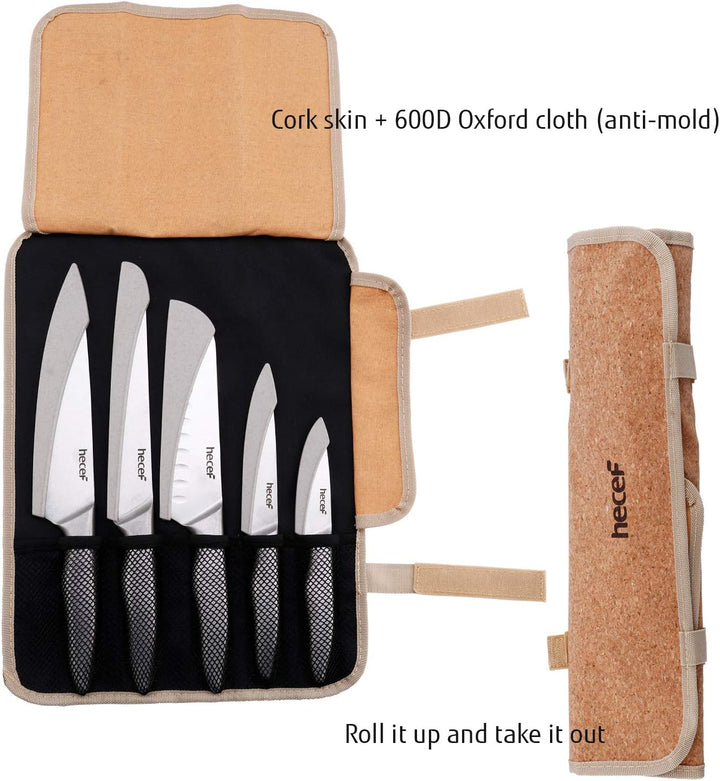 hecef 5 Teilig Scharfe Messer Set con Reisetasche, Küchenmesser Set Edelstahl - Ein Stück Geschmiede