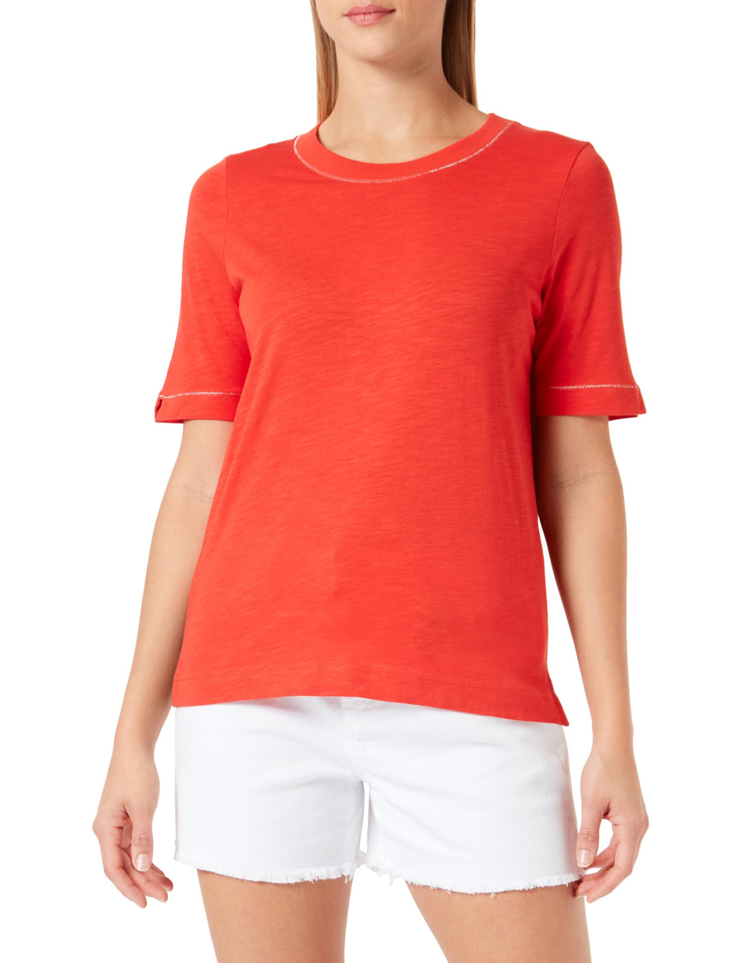 Gerry Weber Damen Blusenshirt mit Materialmix Langarm unifarben 36 Fire, 36 Fire