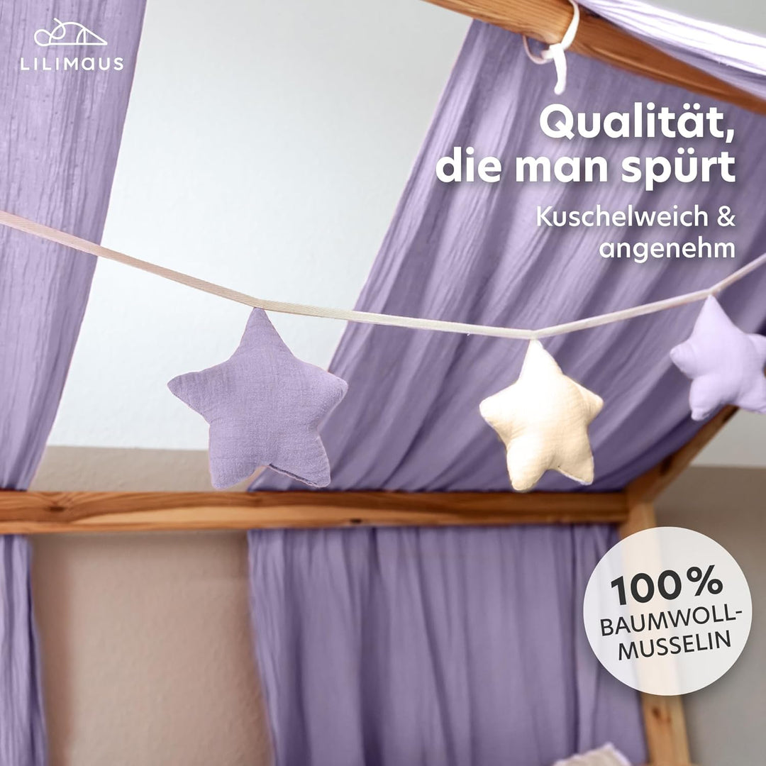 LILIMAUS Sternen Wimpelkette Stoff - 12 Farben - Kinderzimmer Deko - 100% Baumwolle Handmade - Musse