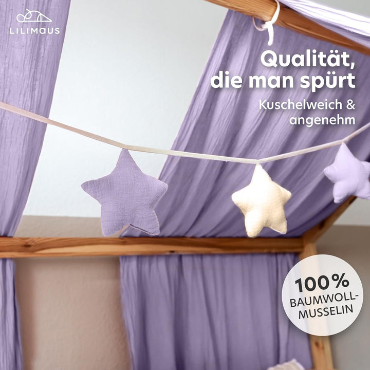 LILIMAUS Sternen Wimpelkette Stoff - 12 Farben - Kinderzimmer Deko - 100% Baumwolle Handmade - Musse