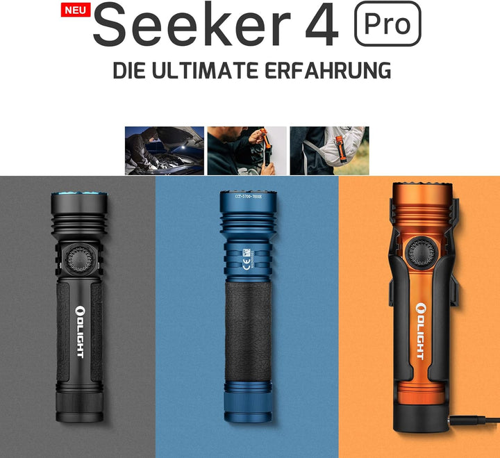 OLIGHT Seeker 4 Pro LED Taschenlampe mit Holster, 4600 Lumen 260 Meter, USB-C Wiederaufladbare Lampe