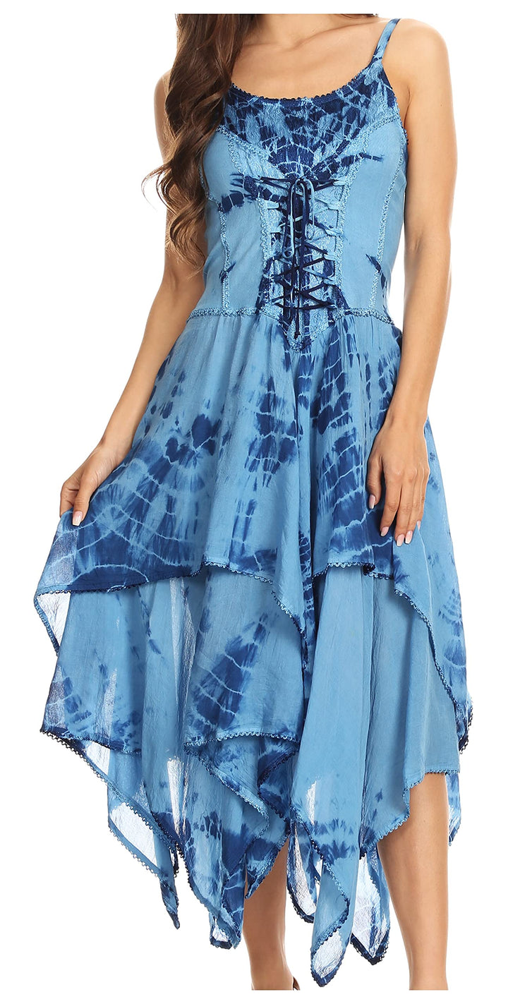 Sakkas Annabella Korsett Mieder Taschentuch Saum Kleid, Einheitsgrösse Blau