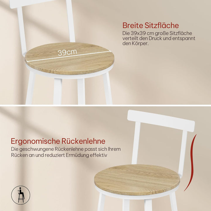 WOLTU Barhocker 2er Set, Barstuhl, Bar Hocker rund, Küchenhocker mit Lehne, Metallgestell, Fussstütz