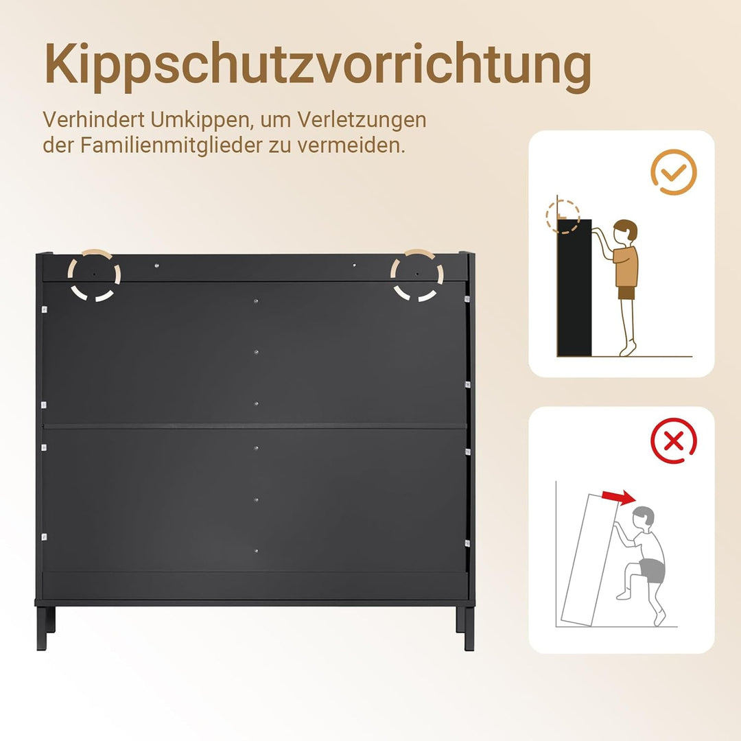 SoBuy Schuhschrank schmal mit 4 Klappen Platzsparender Schuhkipper Hoch Kommode Schuhregal geschloss