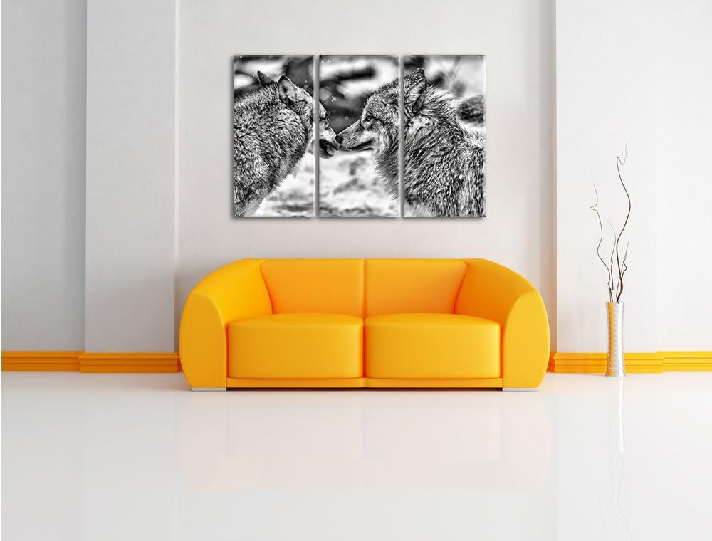 Pixxprint liebevolle Wölfe im Schnee als Leinwandbild/Grösse: 3 Teilig (120x80) cm/Wandbild/Kunstdru